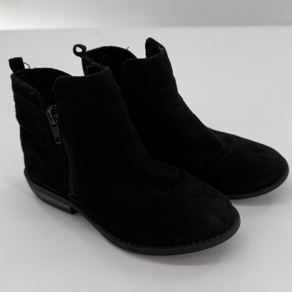 Cat & Jack Ankle Boots Kids Sz 12M Black Faux Suede Side Zip Booties Fall Basic
